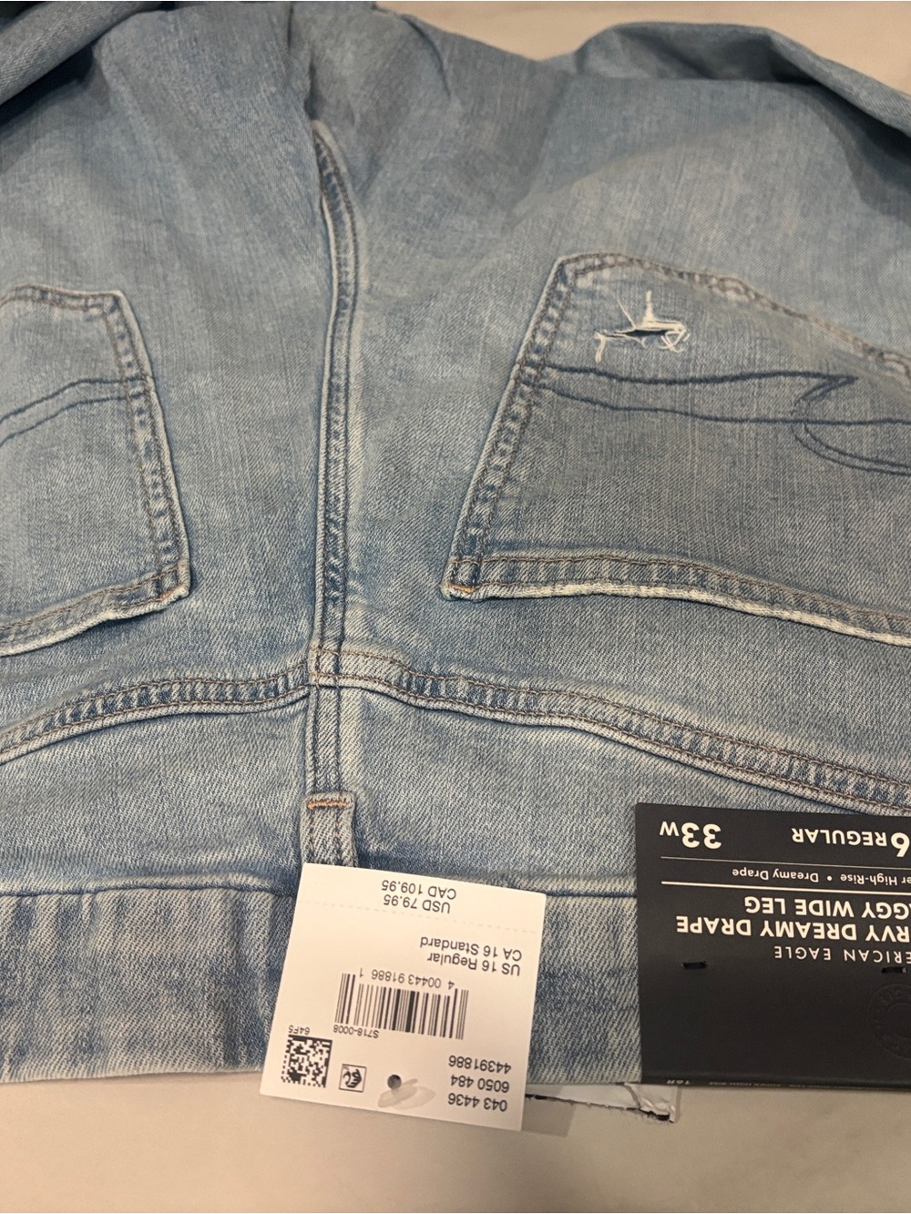 American Eagle Outfitters Light Blue Distressed Wide-Leg Jeans - Picture 4 of 5